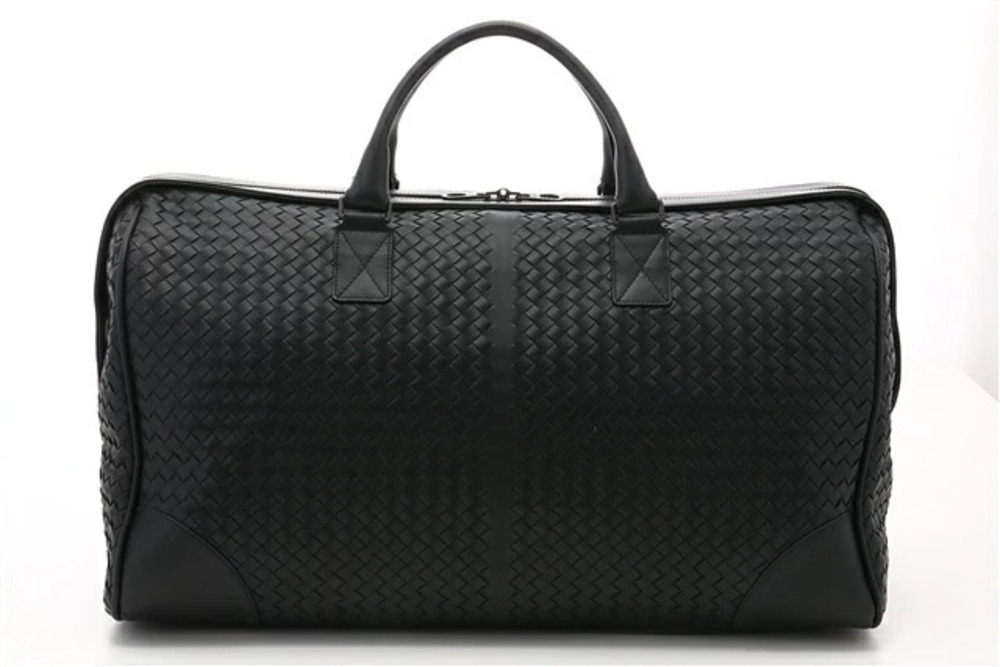 Bottega Veneta Calfskin Bag Intrecciato Boston Strap Black